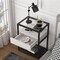 Nightstand Tall Side Table, Metal Frame, Modern Simple Style End Table with Drawer and Shelf, Tempered Glass Bedside Table